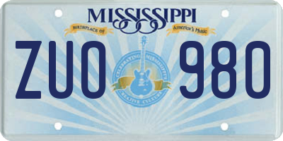 MS license plate ZUO980