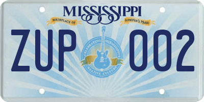 MS license plate ZUP002