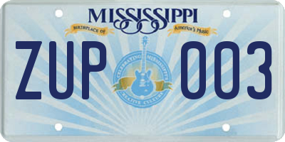 MS license plate ZUP003