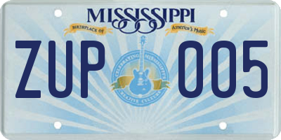 MS license plate ZUP005