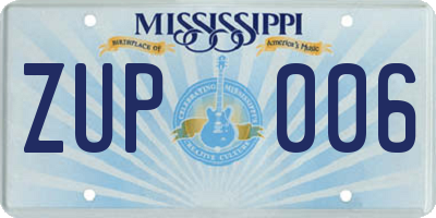 MS license plate ZUP006