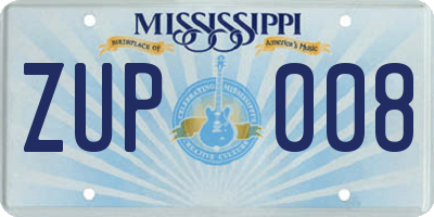 MS license plate ZUP008