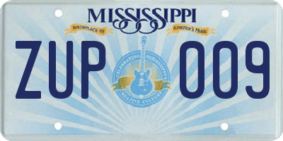 MS license plate ZUP009