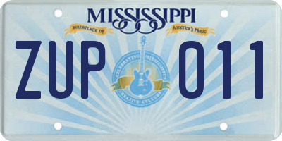 MS license plate ZUP011