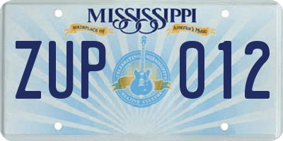 MS license plate ZUP012