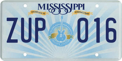 MS license plate ZUP016