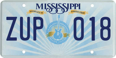 MS license plate ZUP018