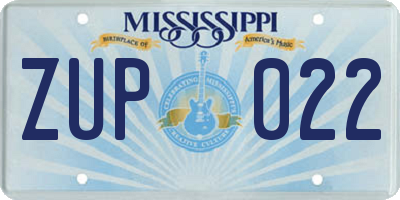 MS license plate ZUP022