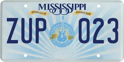 MS license plate ZUP023