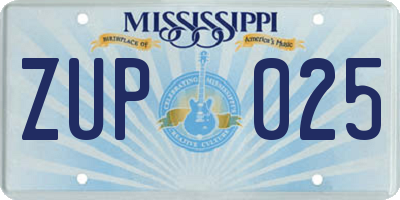 MS license plate ZUP025