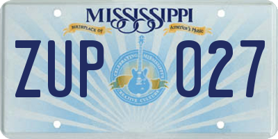 MS license plate ZUP027