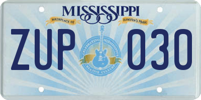MS license plate ZUP030