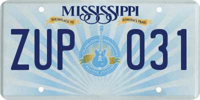 MS license plate ZUP031