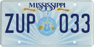 MS license plate ZUP033