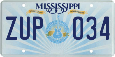 MS license plate ZUP034