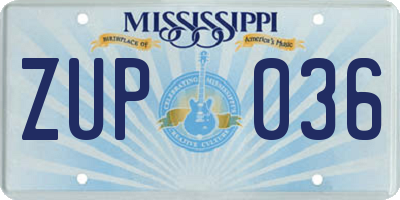 MS license plate ZUP036