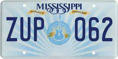 MS license plate ZUP062