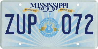 MS license plate ZUP072