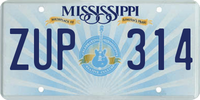 MS license plate ZUP314