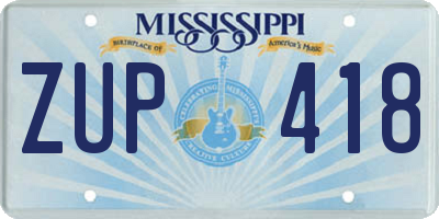 MS license plate ZUP418