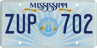 MS license plate ZUP702