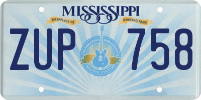 MS license plate ZUP758