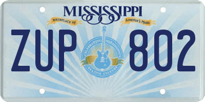 MS license plate ZUP802