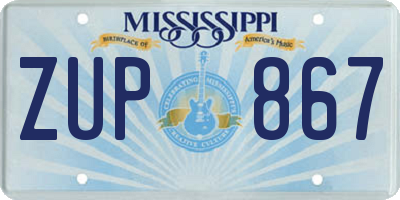 MS license plate ZUP867