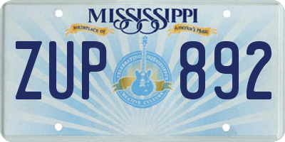 MS license plate ZUP892