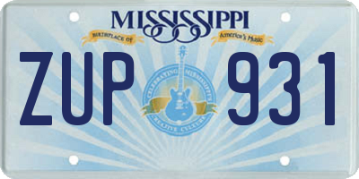 MS license plate ZUP931