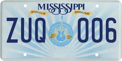 MS license plate ZUQ006