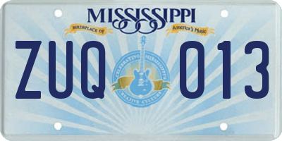 MS license plate ZUQ013