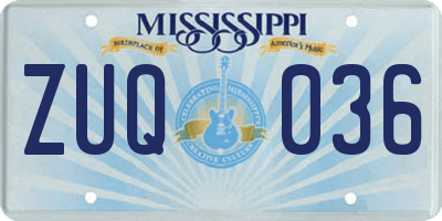 MS license plate ZUQ036