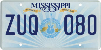 MS license plate ZUQ080