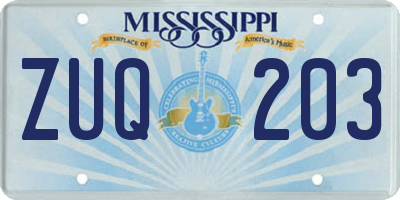 MS license plate ZUQ203