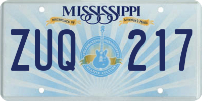 MS license plate ZUQ217