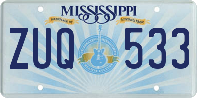 MS license plate ZUQ533