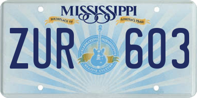 MS license plate ZUR603