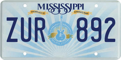 MS license plate ZUR892