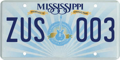 MS license plate ZUS003