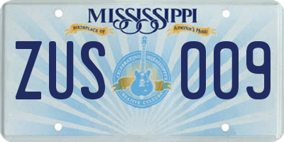 MS license plate ZUS009