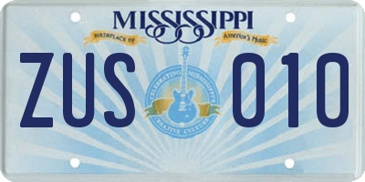 MS license plate ZUS010
