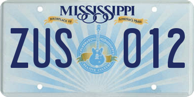 MS license plate ZUS012