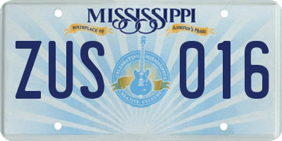MS license plate ZUS016