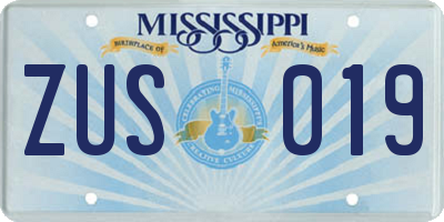 MS license plate ZUS019