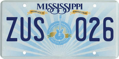 MS license plate ZUS026