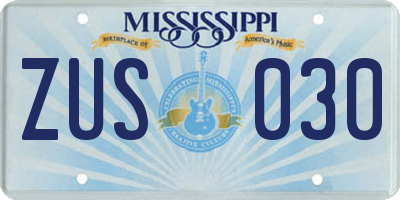 MS license plate ZUS030