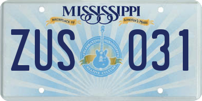 MS license plate ZUS031