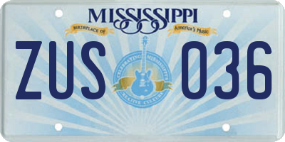 MS license plate ZUS036