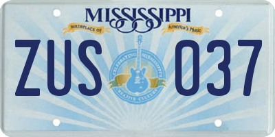 MS license plate ZUS037